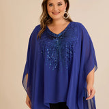 Κομψή τουνίκαμε λεπτομέρειες από παγιέτες σε άνετη γραμμή – Μπλε ρουά