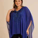 Κομψή τουνίκαμε λεπτομέρειες από παγιέτες σε άνετη γραμμή – Μπλε ρουά