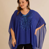 Κομψή τουνίκαμε λεπτομέρειες από παγιέτες σε άνετη γραμμή – Μπλε ρουά