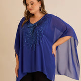 Κομψή τουνίκαμε λεπτομέρειες από παγιέτες σε άνετη γραμμή – Μπλε ρουά