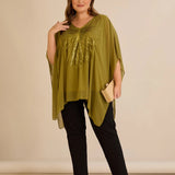 Κομψή τουνίκαμε λεπτομέρειες από παγιέτες σε άνετη γραμμή – Πράσινο/Ωχρά