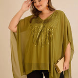 Κομψή τουνίκαμε λεπτομέρειες από παγιέτες σε άνετη γραμμή – Πράσινο/Ωχρά