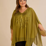 Κομψή τουνίκαμε λεπτομέρειες από παγιέτες σε άνετη γραμμή – Πράσινο/Ωχρά