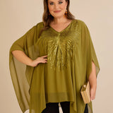 Κομψή τουνίκαμε λεπτομέρειες από παγιέτες σε άνετη γραμμή – Πράσινο/Ωχρά