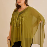 Κομψή τουνίκαμε λεπτομέρειες από παγιέτες σε άνετη γραμμή – Πράσινο/Ωχρά