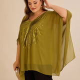 Κομψή τουνίκαμε λεπτομέρειες από παγιέτες σε άνετη γραμμή – Πράσινο/Ωχρά