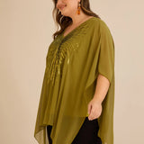 Κομψή τουνίκαμε λεπτομέρειες από παγιέτες σε άνετη γραμμή – Πράσινο/Ωχρά