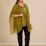 Κομψή τουνίκαμε λεπτομέρειες από παγιέτες σε άνετη γραμμή – Πράσινο/Ωχρά