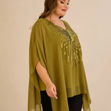 Κομψή τουνίκαμε λεπτομέρειες από παγιέτες σε άνετη γραμμή – Πράσινο/Ωχρά