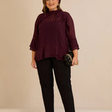 Κομψή μπλούζα με βολάν από μουσελίνα  –Μπορντό