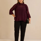 Κομψή μπλούζα με βολάν από μουσελίνα  –Μπορντό