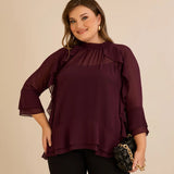 Κομψή μπλούζα με βολάν από μουσελίνα  –Μπορντό