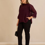 Κομψή μπλούζα με βολάν από μουσελίνα  –Μπορντό
