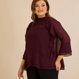 Κομψή μπλούζα με βολάν από μουσελίνα  –Μπορντό
