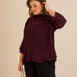 Κομψή μπλούζα με βολάν από μουσελίνα  –Μπορντό