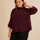 Κομψή μπλούζα με βολάν από μουσελίνα  –Μπορντό