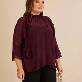Κομψή μπλούζα με βολάν από μουσελίνα  –Μπορντό