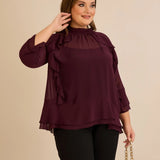 Κομψή μπλούζα με βολάν από μουσελίνα  –Μπορντό