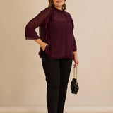 Κομψή μπλούζα με βολάν από μουσελίνα  –Μπορντό