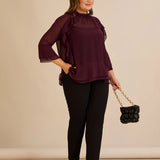 Κομψή μπλούζα με βολάν από μουσελίνα  –Μπορντό
