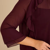 Κομψή μπλούζα με βολάν από μουσελίνα  –Μπορντό