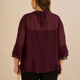 Κομψή μπλούζα με βολάν από μουσελίνα  –Μπορντό