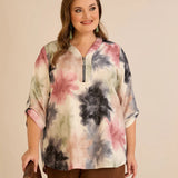 Μπλούζα με φερμουάρ και αυθεντικό σχέδιο-Αφηρημένα λουλούδια