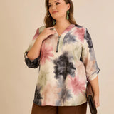 Μπλούζα με φερμουάρ και αυθεντικό σχέδιο-Αφηρημένα λουλούδια