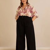 Ελαστικό μοντέρνο τζιν με φαρδιά μπατζάκια - Μαύρο