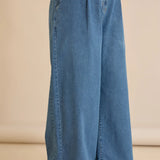 Ελαστικό μοντέρνο τζιν με φαρδιά μπατζάκια - Μπλε