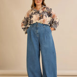 Ελαστικό μοντέρνο τζιν με φαρδιά μπατζάκια - Μπλε