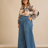 Ελαστικό μοντέρνο τζιν με φαρδιά μπατζάκια - Μπλε