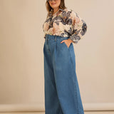 Ελαστικό μοντέρνο τζιν με φαρδιά μπατζάκια - Μπλε