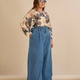 Ελαστικό μοντέρνο τζιν με φαρδιά μπατζάκια - Μπλε