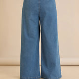 Ελαστικό μοντέρνο τζιν με φαρδιά μπατζάκια σε μπλε χρώμα σε μεγάλα μεγέθη 