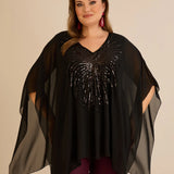 Κομψή τουνίκαμε λεπτομέρειες από παγιέτες σε άνετη γραμμή – Μαύρο