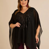 Κομψή τουνίκαμε λεπτομέρειες από παγιέτες σε άνετη γραμμή – Μαύρο