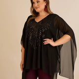 Κομψή τουνίκαμε λεπτομέρειες από παγιέτες σε άνετη γραμμή – Μαύρο