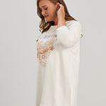 Γυναικείο τουνίκ με στάμπα "Happiness" σε μέγαλα μεγέθη- Εκρού