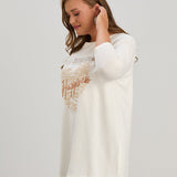 Γυναικείο τουνίκ με στάμπα "Happiness" σε μέγαλα μεγέθη- Εκρού