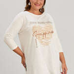 Γυναικείο τουνίκ με στάμπα "Happiness" σε μέγαλα μεγέθη- Εκρού
