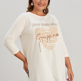Γυναικείο τουνίκ με στάμπα "Happiness" σε μέγαλα μεγέθη- Εκρού