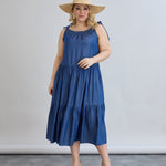 Denim καλοκαιρινό φόρεμα Tencel με βολάν σε μεγάλα μεγέθη 