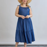 Denim καλοκαιρινό φόρεμα Tencel με βολάν σε μεγάλα μεγέθη 