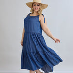 Denim καλοκαιρινό φόρεμα Tencel με βολάν σε μεγάλα μεγέθη 