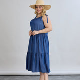 Denim καλοκαιρινό φόρεμα Tencel με βολάν
