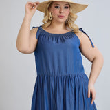 Denim καλοκαιρινό φόρεμα Tencel με βολάν