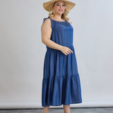 Denim καλοκαιρινό φόρεμα Tencel με βολάν σε μεγάλα μεγέθη 