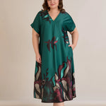 Σατινέ μάξι φόρεμα με γεωμετρικά σχέδια - πράσινο