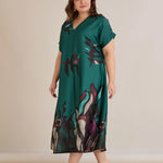 Σατινέ μάξι φόρεμα με γεωμετρικά σχέδια - πράσινο